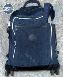 Kipling New Zea 15" Laptop Rolling Wheeled Nylon Backpack Adj Straps Navy Blue